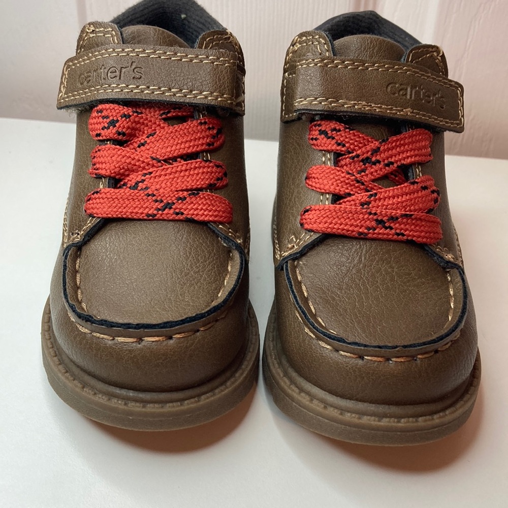 Carters, 6m toddler, brown, with red red shoe laces very cute.